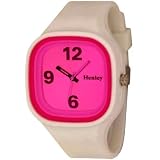Henley Ladies Large Neon Pink Dial White Rubber Watch