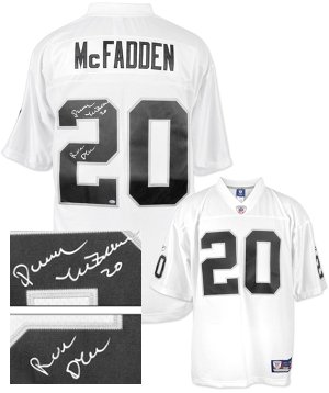 Darren McFadden Autographed/Hand Signed Oakland Raiders White Reebok Premier EQT Jersey Run DMC- McF