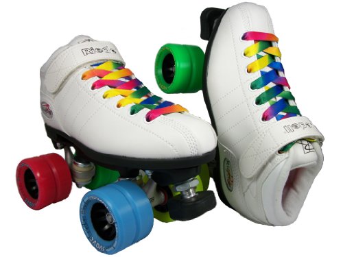 Riedell R3 White Boots with Rainbow Demon Wheels and Rainbow Laces Mens Boys Ladies Womens Girls Kids Childrens Youth Quad Speed Roller Derby Skates