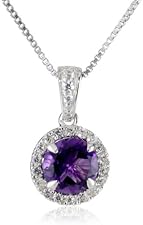 Sterling Silver, Gemstone, and Created White Sapphire Halo Pendant Necklace, 18"