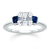 1.00 CT ASSCHER DIAMOND W PRINCESS BLUE SAPPHIRE RING 18K