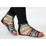 Womens Flat Strappy Multi Coloured Gladiator Summer Sandals Size 3 4 5 6 7 8