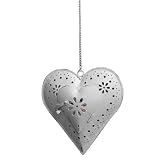 Distressed White Hanging Heart Tealight Holder