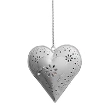 Distressed White Hanging Heart Tealight Holder