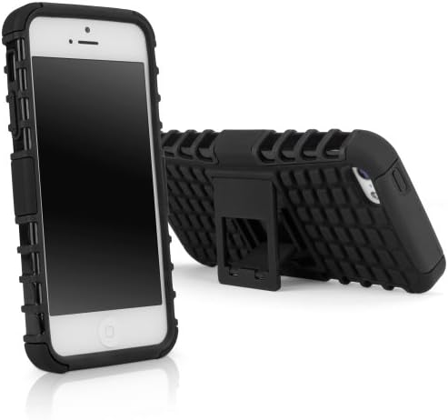 GadgetGush Tuff-Site Apple iPhone 5s/5 Case - Extra Rugged iPhone 5s/5 TPU Case with a Collapsible Stand, Double-Layered Gives Extra Protection, Featuring Extra-Grip Grooves (Pitch Black)