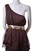 Marineblu Chiffon Sequin One Shoulder Pleated Party Blouse Lined Top Brown
