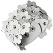Triple Layers Flowers White PU Leather Cubic Zirconia Fashion Snap Cuff Bracelet 7"
