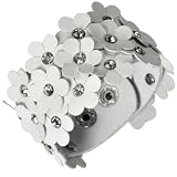 Triple Layers Flowers White PU Leather Cubic Zirconia Fashion Snap Cuff Bracelet 7"