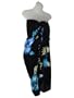 Hawaiian Long Sarong- Black with Blue & Aqua Hibiscus