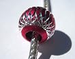 Murano Style Aluminum Bead Fits Pandora Red with Silver Ornamentation