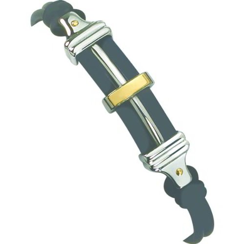41hU5%2BOL49L Stainless Steel Black Rubber Leather 18K Gold Bracelet 8.25