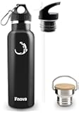 Fnova Insulated Stainless Steel Water Bottle, Double Walled Vacuum Flask, Standard Mouth with 3 Caps, BPA-Free, Cold 24 Hrs / Hot 12 Hrs