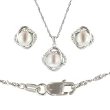 Sterling Silver White Freshwater Cultured Pearl Knot Pendant and Earrings, Set of 2