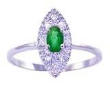 14K Yellow or White Gold Diamond and Petite Oval Gemstone Engagement Ring-Emerald-full, half sizes from 5-8.5