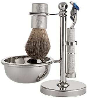 Axwell Men's 4-piece Diamond-Cut Nickel Shaving Set with Silver Stand