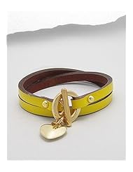 Yellow Heart Leather Bracelet In White Base