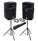 Package: (2) Behringer Eurolive B815NEO 2400 WATT Active 15 PA Speakers Systems With Neodyium Speakers and Integrated Mixers + Rockville RVSS2-XLR Pair of Adjustable Pro Speaker Stands + (2) XLR Male to Female Cables + Carrying Case