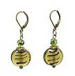 Earrings - E237 - Murano Style Glass - Round Disk ~ Green Stripe