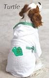 Casual Canine Gingham / Terry-cloth Dog Bathrobe - White with Green Turtle on Back - X-Small (XS)