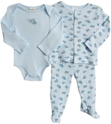 Absorba Baby Boys' 3 Piece Blue Footed Layette Jacket Play Set Sleeper