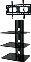 PACKAGE DEAL! 3 GLASS SHELVES Wall Mount for Audio Video  Components-all BLACK + SLIM Bracket for ALL TV Brands 23 24 26 27 28 30  32 37 inch Flat Panel-HD Ready Screen