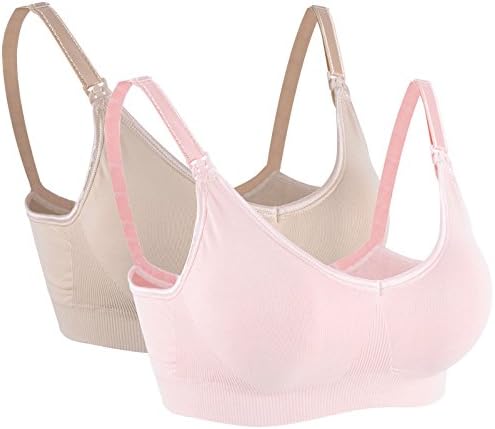 Women's Seamless Nursing Bra Padded Maternity Comfort Sleep Bralette Color Nude Pink Size S