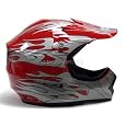 Youth Red Flame ATV Motocross Dirt Bike Off-Road MX Gear Helmet DOT (Large)