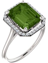 14K White Gold 10.00x8.00mm Emerald Cut Green Tourmaline and Diamond Halo-Style Ring -- LIFETIME WARRANTY
