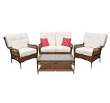 Deluxe Outdoor PE Wicker Rattan 4 pc Love Seat / Chair Patio Furniture Set