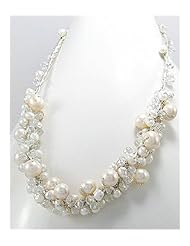 White (Natural) Japanese silk cord Dyed Fresh Water Pearls Necklace In Zinc