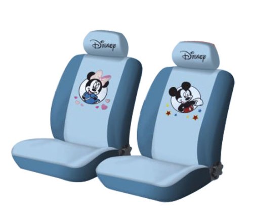 New Mickey Mouse Universal Car Front Seat Cover - 6pcs Full Set... *Blue* - Free Gift of Non-slip Dash Grip Pad Mat