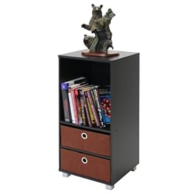 Furinno 3 Shelves Cabinet/Bedside Night Stand with 2 Bin Drawers - Espresso Finish, 10002