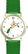 Red & Gray Throated Hummingbirds & Pink Hibiscus Flower - JP - WATCHBUDDY&reg; DELUXE TWO-TONE THEME WATCH - Arabic Numbers - Green Leather Strap-Size-Large ( Men's Size or Jumbo Women's Size )
