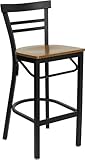 HERCULES Black Ladder Back Metal Bar Stool with Cherry Wood Seat - XU-DG6R9 ....
