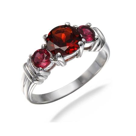 1.75 CT Three-Stone Natural Garnet Ring In Sterling 