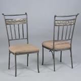 Powell 300-434 Almond Dining Side Chair with Sandy Beige Fabric, Old English Pewter with Charcoal & Almond Stone Insets