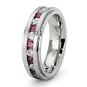 New 6 mm Titanium Wedding Band With Simulated Diamonds, Comfort Fit Rings