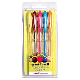 Uni-ball Scented Gel Ink Rollerball Pens - Assorted Fruit Scents/Colours - Pack of 5