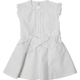 SOSOOKI Girls Ruffle Pleat Dress White (Size 1, 12-18 Months)