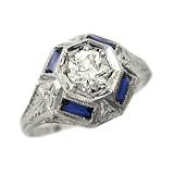 18K White Gold Antique Diamond and Sapphire Engagement Ring, circa 1920s