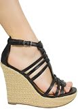 Fashion Vintage Casual Woven Raffia Wedge Sandal from Hot Fash
Shoes - CANE Black