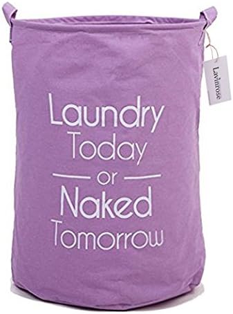 Lavinrose Foldable Large Cylindric New Canvas Fabric Storage Bin Storage Basket Organizer for Kid's Room Toy Storage, Laundry Hamper for Blouse T-shirt Underwear etc (Purple)