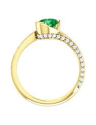 14K Yellow Gold 7.00x5.00mm Oval Cut Chatham Created Emerald and Diamond Ring -- LIFETIME WARRANTY