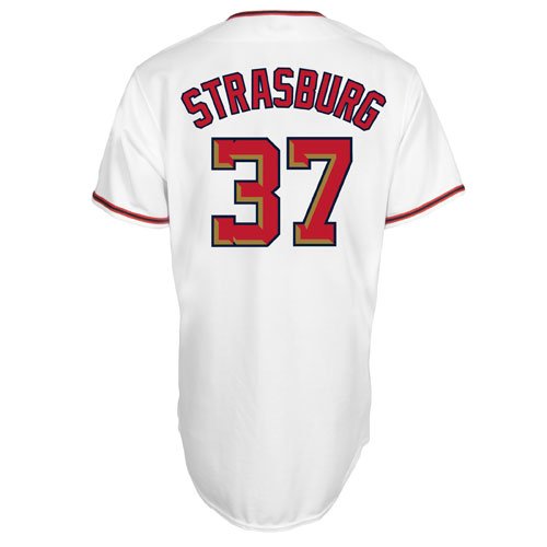 MLB Men's Washington Nationals Stephen Strasburg White Home Short Sleeve 6 Button Synthetic Replica Baseball Jersey Spring 2012  (White, Large)