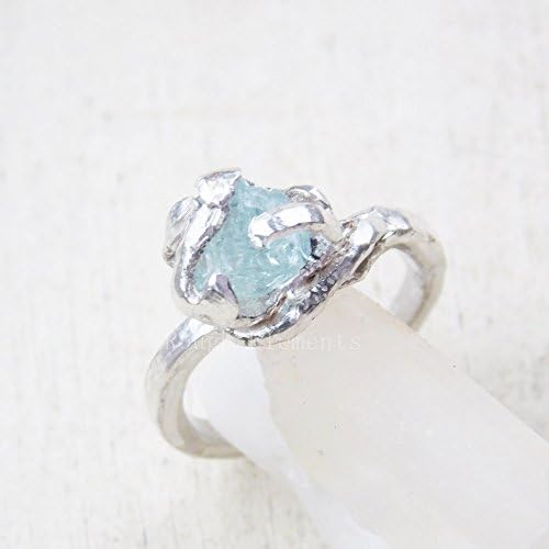 Aquamarine Raw Rough Stone Engagement/Wedding Ring, March Birthstone, Aquamarine Engagement Ring