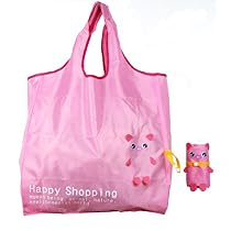 Reusable Shopping Tote Bag - Folded into a Piggy - Pink