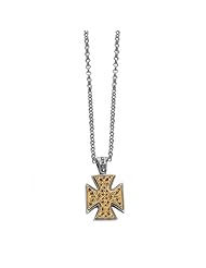 Phillip Gavriel 18K Gold & Sterling Silver Byzantine Filigree Cross Design Pendant Chain 18"
