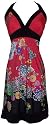PacificPlex Asian Floral Halter Dress Knee-Length, Black Multi, X-Large