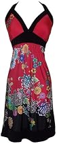 PacificPlex Asian Floral Halter Dress Knee-Length, Black Multi, X-Large