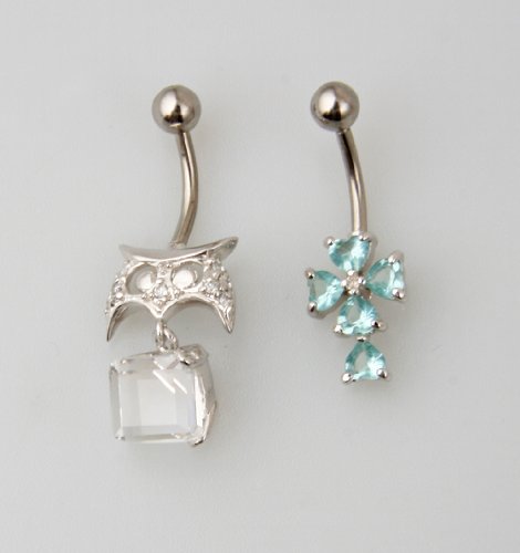 Sterling Silver Belly Rings with CZ Stones